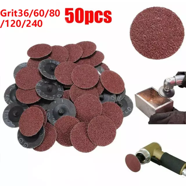 50x 2'' 50mm 36/60/80/120/240 Grit Type R Roloc Sanding Discs Abrasive Roll Lock