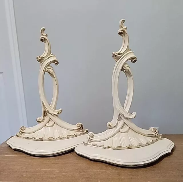 Vintage SYROCO WOOD Hollywood Regency Wall Shelf Sconce Pair Plate Groove Creme