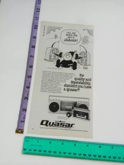 Vtg Clipping- Broom Hilda cartoon Quasar boombox / walkman combo Print Ad 80's
