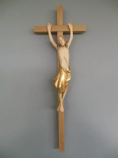 Kruzifix Holz Kreuz Jesus Christus bemalt Balken 38 cm lang Holz N1