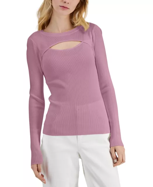 $70 Inc International Concepts Ribbed Cutout Crewneck Sweater Pink Size Small
