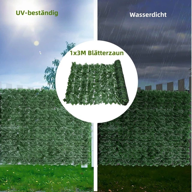 1*3M Künstliche Efeu-Hecke Sichtschutzzaun künstliche Blätter Balkonzaun Dekor