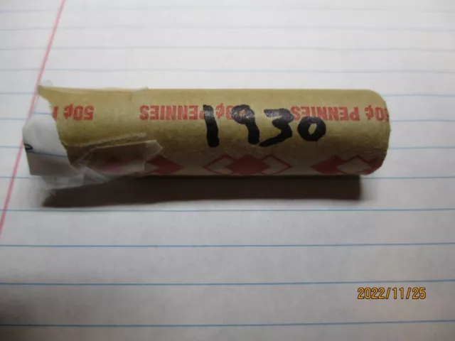 1930 P  LINCOLN WHEAT CENT  ROLL, shotgun roll..