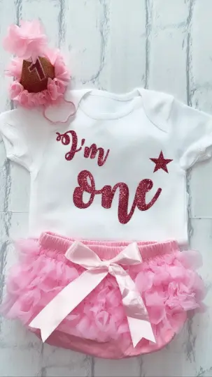 Baby Girls Cake Smash First 1st Birthday Outfit Tutu Knickers Pink Hat Top Set