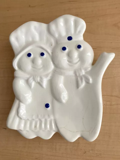 Vintage 1997 Pillsbury Doughboy & Girl Poppin' Fresh Ceramic 7" Spoon Rest