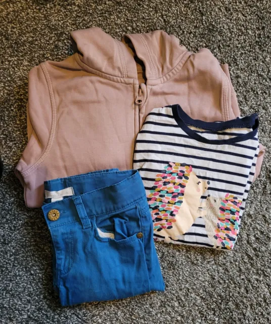 Girls Age 4-5 Years Bundle Blue Jeans Pink Hoodie Stripy Top