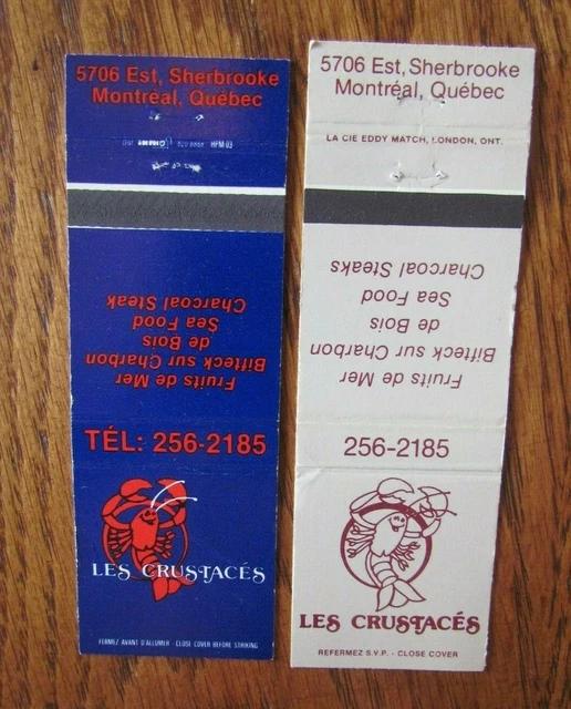 Animal 2 Lobster Matchbooks: Les Crustacés Restaurant (Montreal, Quebec) -F1