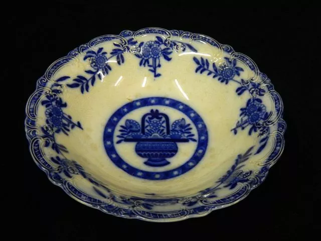 Antique Flow Blue Large Bowl Mark: Crown with a Globe from England