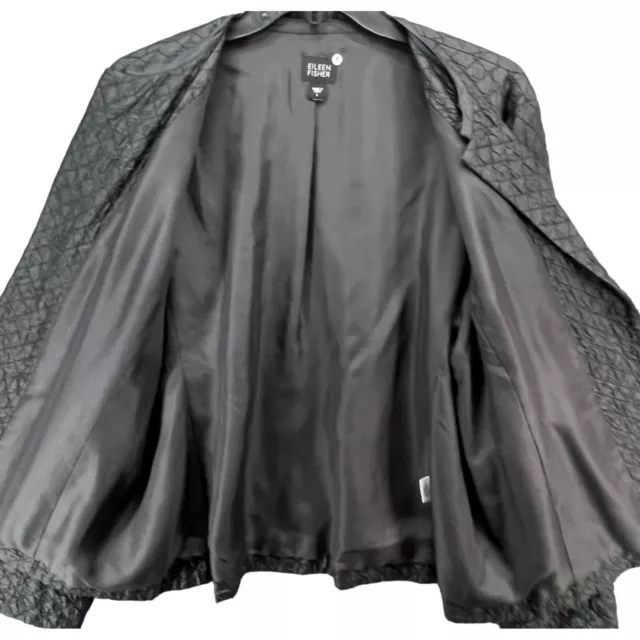 EILEEN FISHER JACKET Womens L Black Quilted Silk Magnetic Close Coat ...