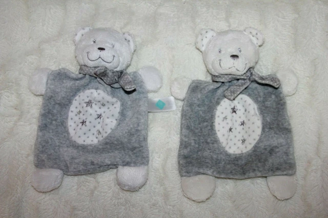 Doudou Tex Baby Ours  Plat Gris Blanc Echarpe Etoile Lot De 2 Exc Etat
