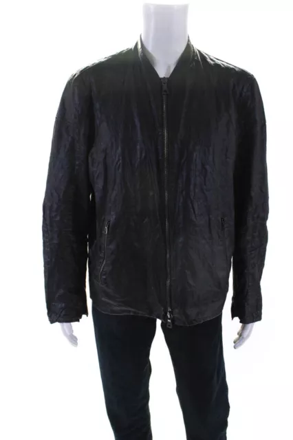 John Varvatos Mens Linen Full Zipper Light Biker Jacket Black Size 54