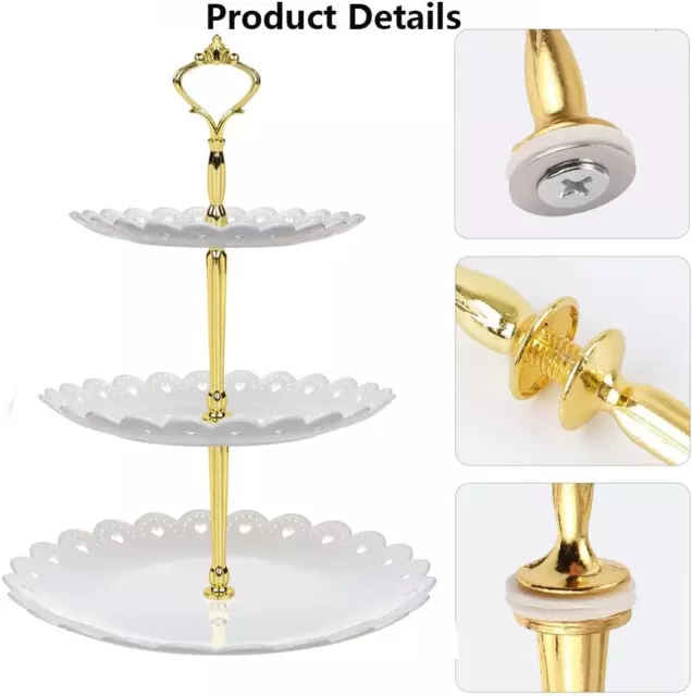 3 Tier Cake Stand, Dessert Table Display Set Cupcake Tower, White Embossed Desse 2