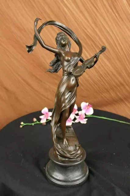 Young Girl Lady Playing Violin Music Bronze Statue Sculpture Art Noveau Figurine