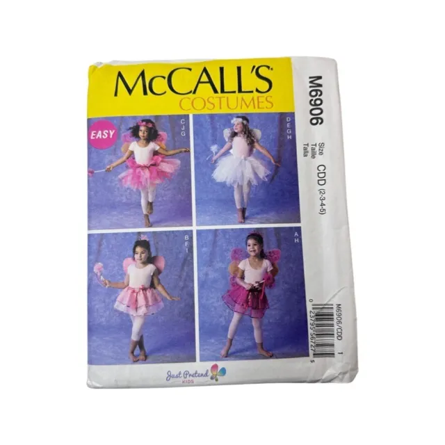 M6906 McCalls Costumes Fairy Tutu Wings Wand Sewing Pattern Sz 2t-5 Uncut