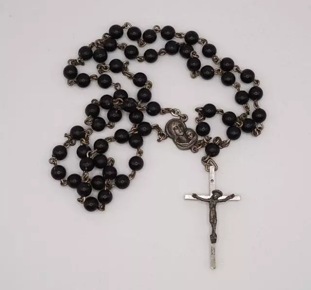 Plastique Noir Perlé Chaîne Chapelet Collier Croix Pendentif