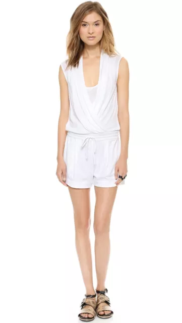 HELMUT LANG Optic White Feather Jersey Wrap Romper Jumpsuit Size M NWT $295