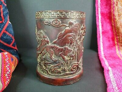 Old Chinese Cast Brush Pot / Bitong …beautiful accent piece
