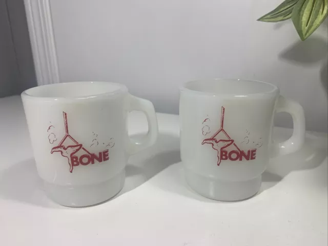 Vintage Anchor Hocking Oven proof T-Bone Feedlots 1985 Advertisinfg Coffee Mugs