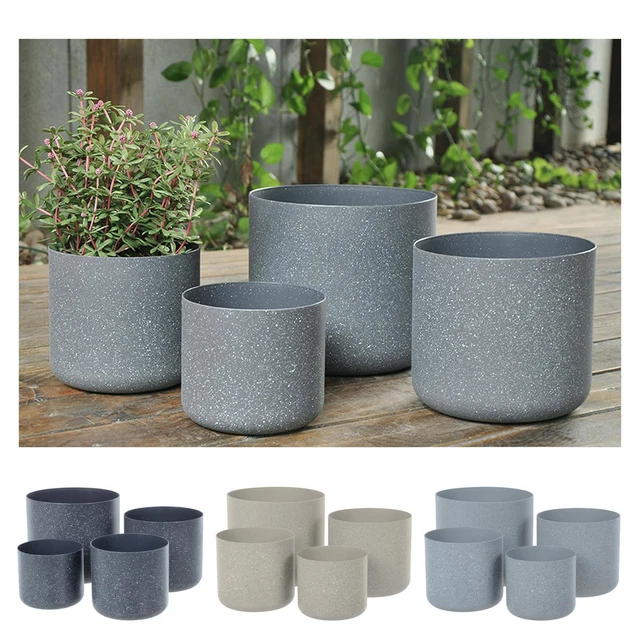 ROUND PLASTIC PLANT Pots Set Of 4 Sandstone Effect Planters Home Garden