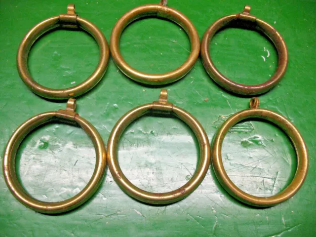 Antique  Curtain Drapery  Brass  Hook  Rings Lot (6)   Original  Usa