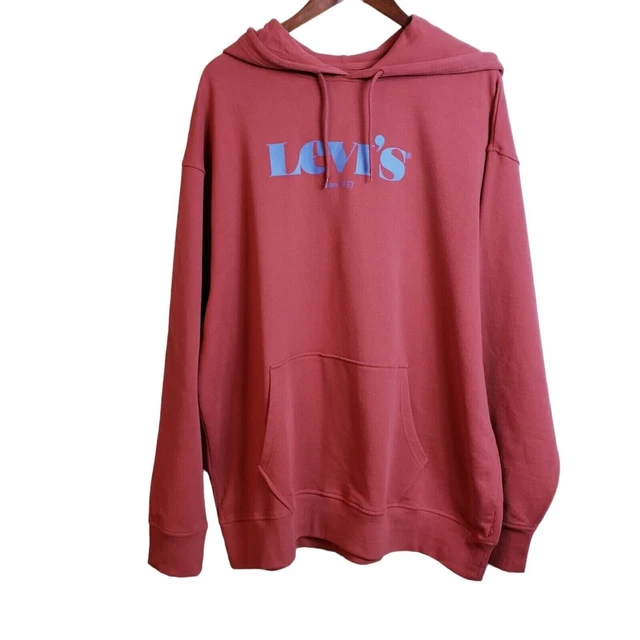 Levis Mens Hoodie Unisex XL Sweatshirt Relaxed Fit Spell out Logo Pullover New