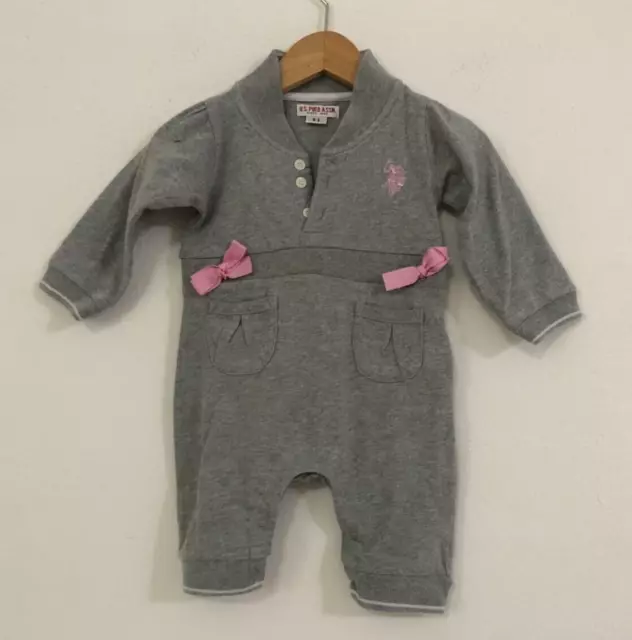 US POLO ASSN Tutina bambina neonata grigia fiocchetti rosa Tg 0/3 Mesi Cotone