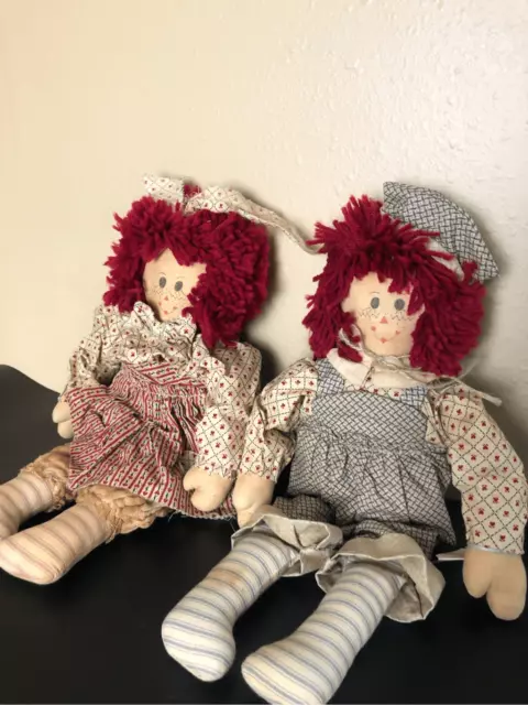 Darla’s Dolls Handmade Raggedy Ann and Andy Soft Body Rag Tall Cloth Dolls Pair