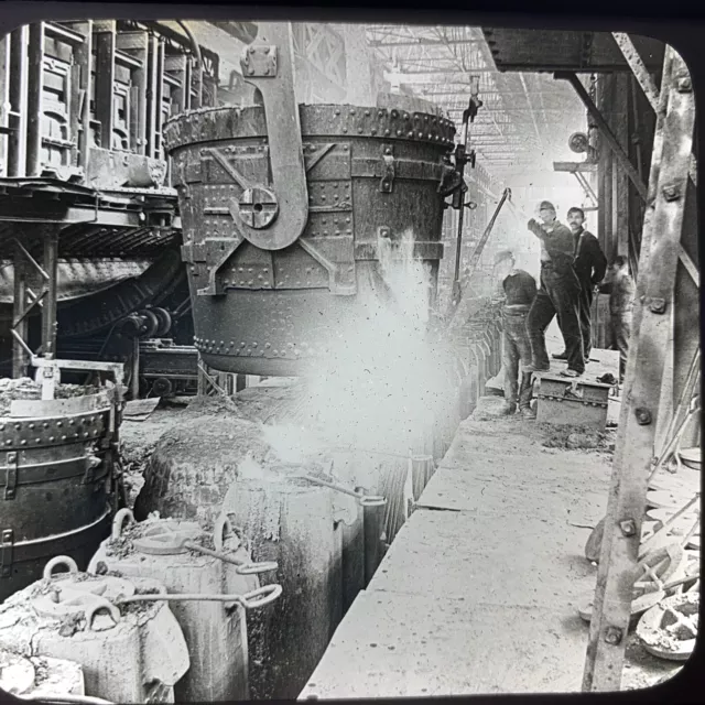Vtg Magic Lantern Glass Slide Photo Keystone Filling Iron Molds Pittsburgh PA