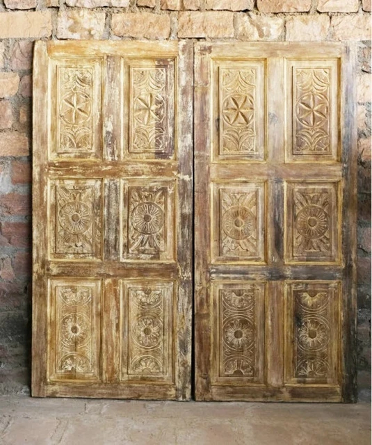 Limewash Sliding Door, Hand Carved India wood Door, Hanging Door, Closet, 80x36 6