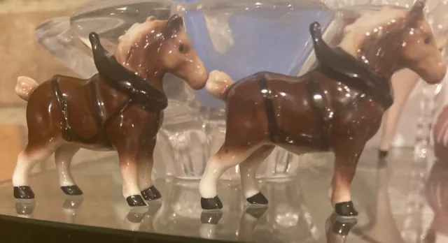 Hagen-Renaker Mini Draft Horses in Harness Lot Of 2