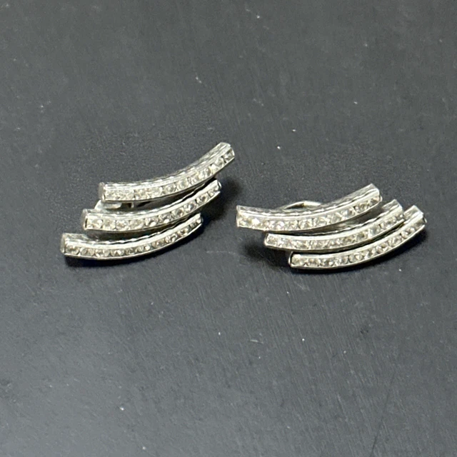 Signé SIDNEY CARRON boucles d'oreilles clips métal argenté vintage - France
