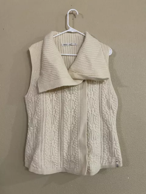 Woolrich Womens Ivory Wool Blend Shawl Collar Cable Knit Vest Cardigan Size L