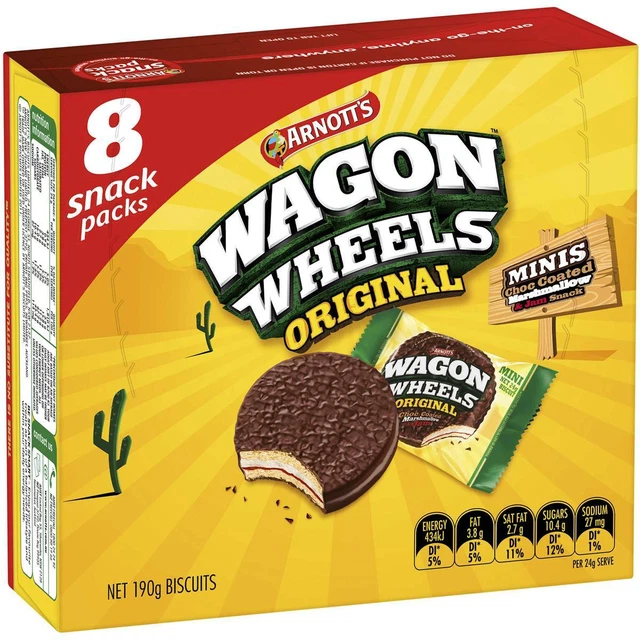 ARNOTTS WAGON WHEELS Original Chocolate Biscuits Mini 8 Snack Packs
