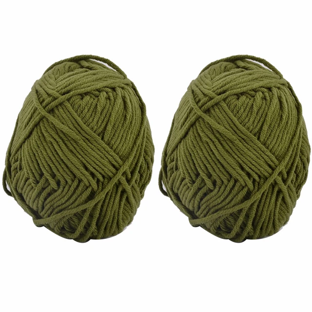 Family DIY Sweater Hat Slipper Weaving Cord Knitting Yarn Olive Green 100g 2pcs