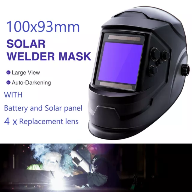 Welding Helmet Auto darkening 100x93mm Large View ARC TIG MIG Solar & Battery