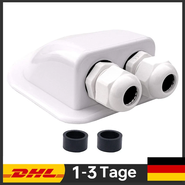 LUCKYKODOR Solar Dachdurchführung 2-Fach – IP68 Wasserdicht, ABS, Für Kabel 3-12mm, Klebemontage, Für Wohnmobil & Boot, Weiß