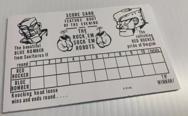 1966 By Marx Rockem Sockem Robots  Score Cards Pad Of 25