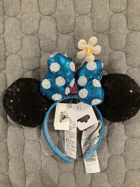Disney Parks Minnie Mouse Polka Dot Sequined Ear Headband w/Flower - NWT!