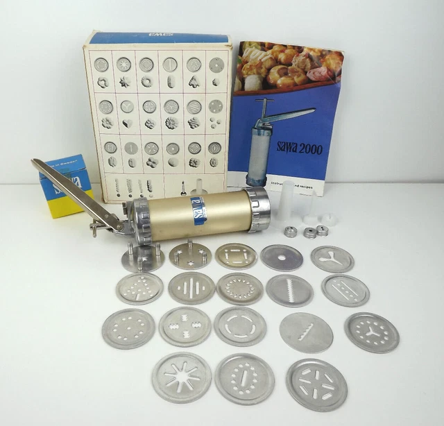 SAWA 2000 Deluxe Set Pistola Pressa Biscotti Pasticceria Biscotti 18 Forme Vintage COMPLETO
