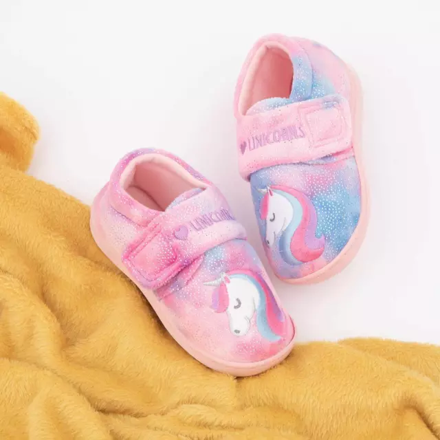 The Slipper Company Girls Slippers Pink Easy Fasten Unicorn Shoezone
