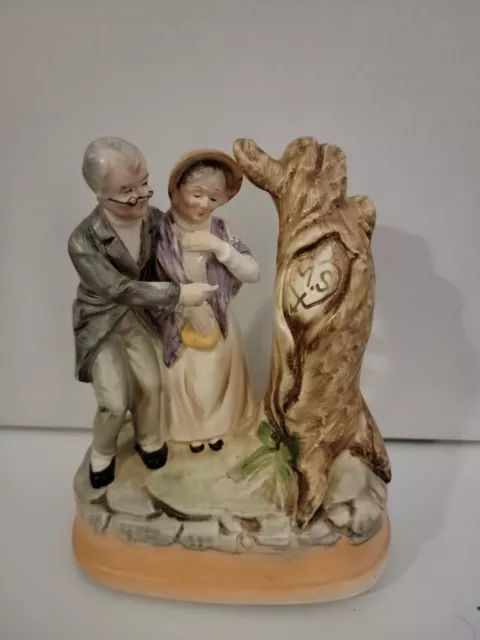 Vintage Porcelain Elderly Old Couple at Tree Figurine music box made in Japan