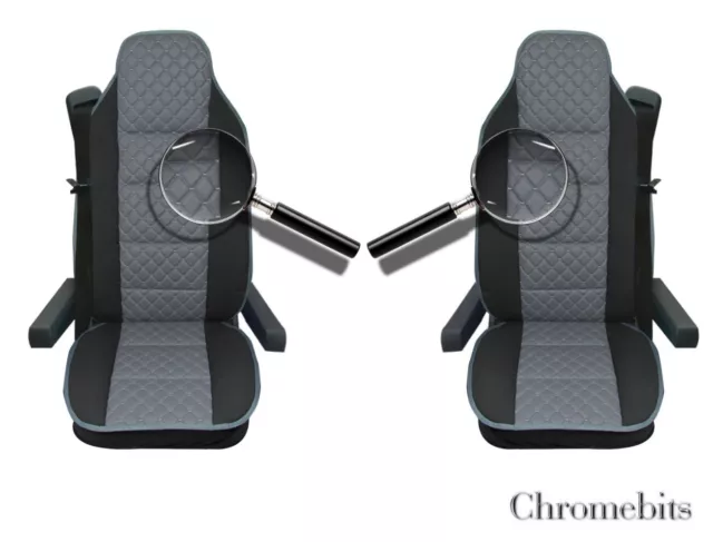 2X Grey Leatherette & Fabric Seat Covers For Renault Premium Truck 2012+