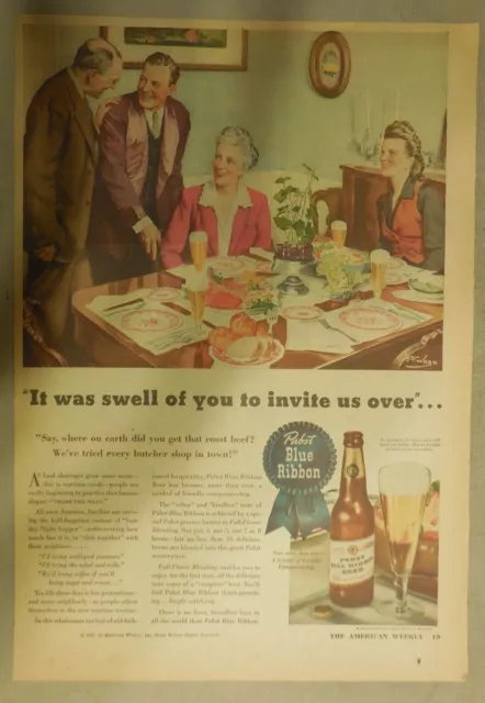 Pabst Blue Ribbon Beer Ad: "It's Swell Of You To Invite Us Over" from 1940's