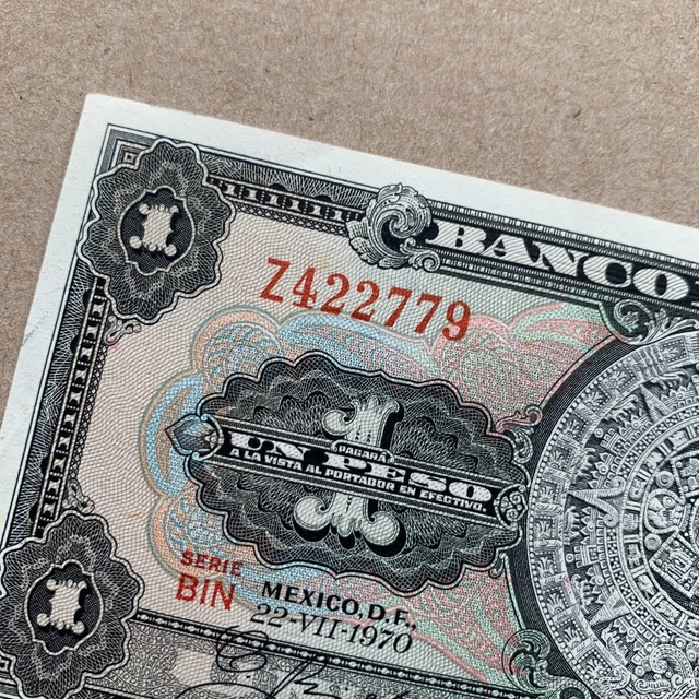 Z SERIES MEXICO 1 Peso BANKNOTE AZTEC CALENDAR Mexican Currency Paper