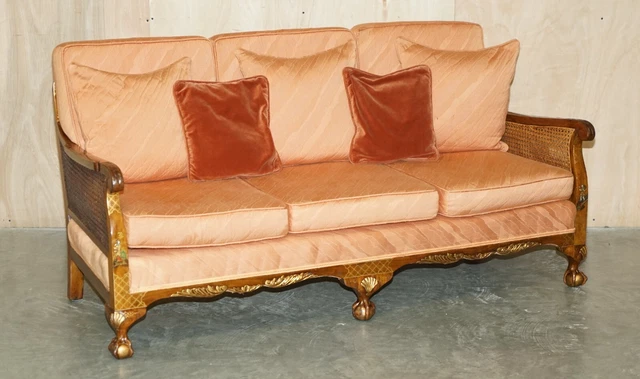 1920'S Walnut & Chinoiserie 3 Piece Bergere Sofa Armchair Suite For Restoration 3