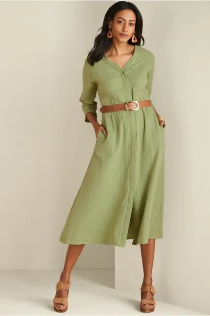 SOFT SURROUNDINGS NWT $130 Drina Gauze Midi Dress in Fern Green Size Large