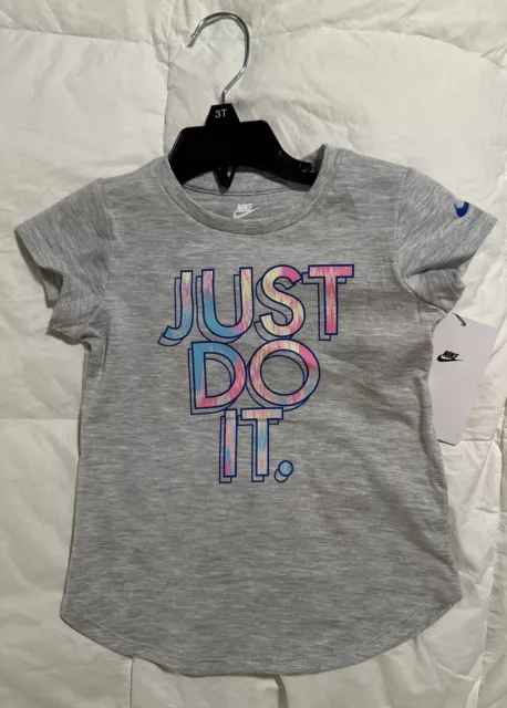 NWT Nike Just Do It Toddler Girls Gray Short Sleeve T-Shirt -Size 3T