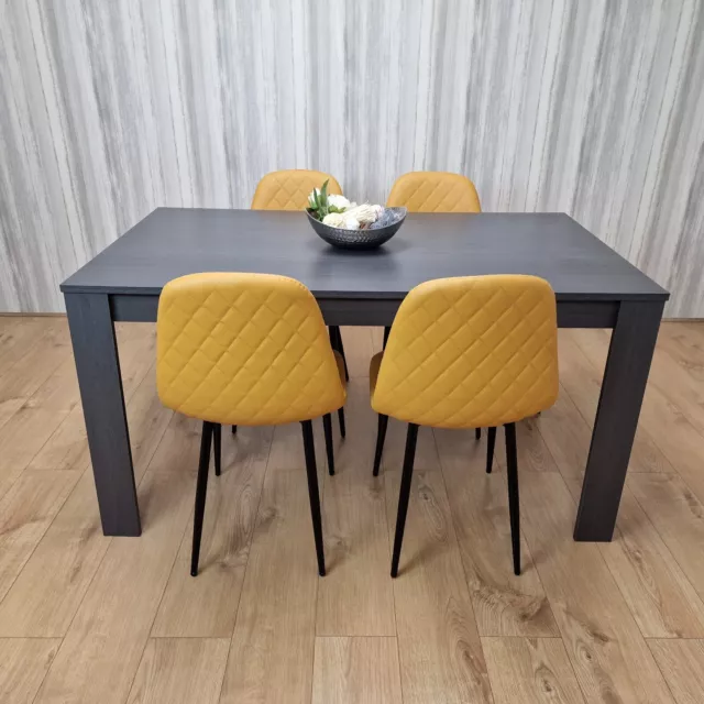 Dark Grey Dining Table with 4 Mustard-Stitched Chairs Dining Room set