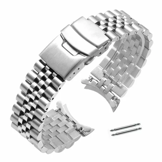 Curved Solid Stainless Steel Jubilee Watch Strap Band Bracelet 18 20 22 24 26 30