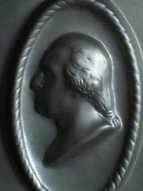 Antique Metal Chocolate Candy Mold 5.5" Geo. Washington wood plaque Front Only